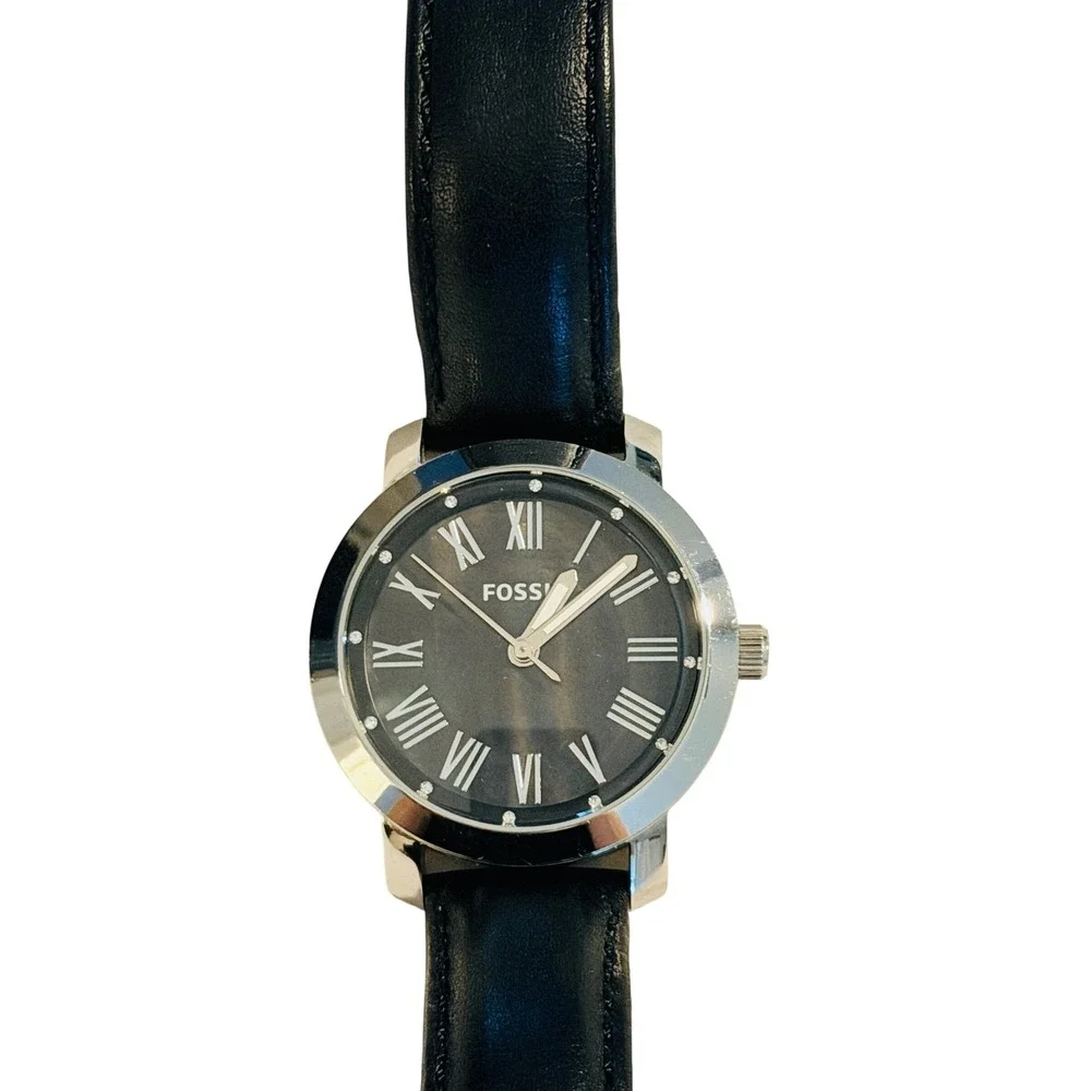 Fossil BQ1231 Fenmore Midsize Watch Grey Dial Roman Numerals Black Leather Strap